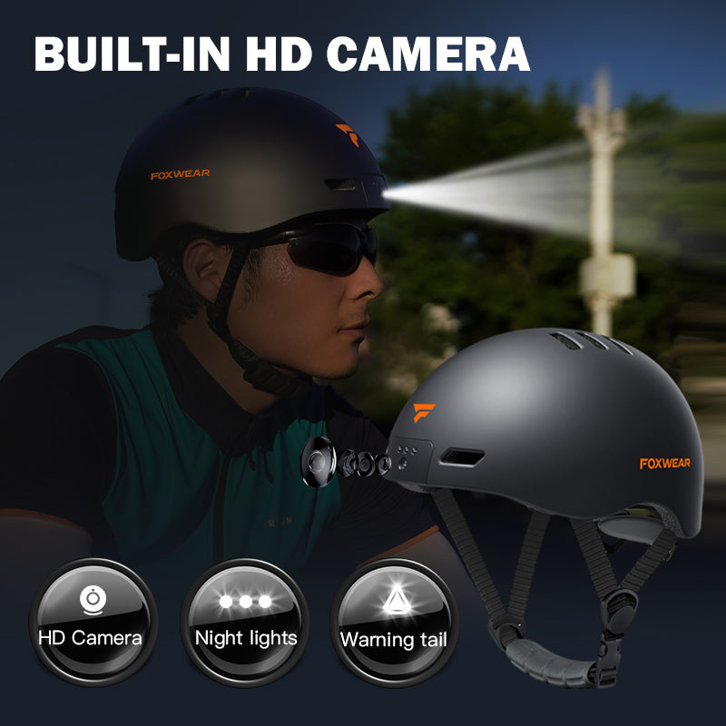Foxwear V6 HD recording helmet night lights for commuting, skateboard and riding